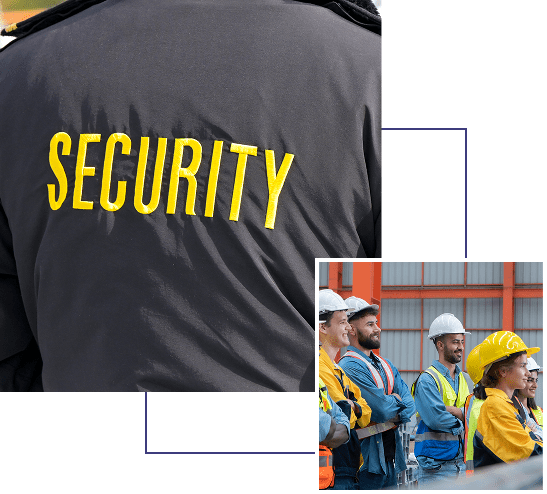 Security personnel in uniform ensuring safety at a construction site.