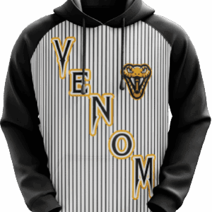 Black and white hoodie with "Venom" design.