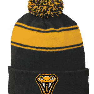 Black and yellow beanie with snake logo.