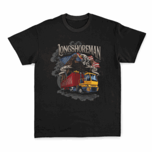 Black T-shirt with truck and eagle design.
