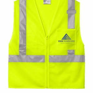 Yellow safety vest with reflective stripes.