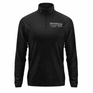 Black quarter-zip pullover with logo.