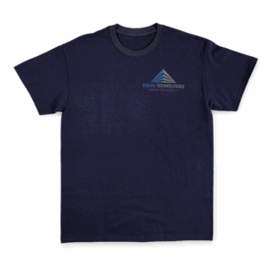 Navy blue T-shirt with logo design.