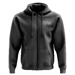 Black zip-up hoodie with front pocket.