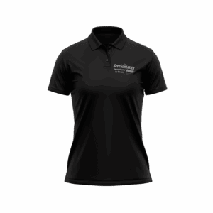 Black polo shirt with ServiceMaster logo.