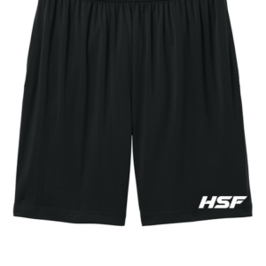 Black athletic shorts with HSF logo.
