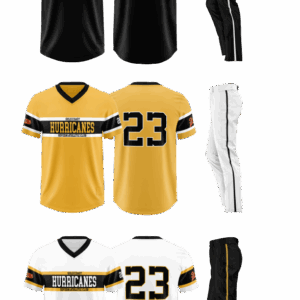 Sports jerseys and pants in three colors.