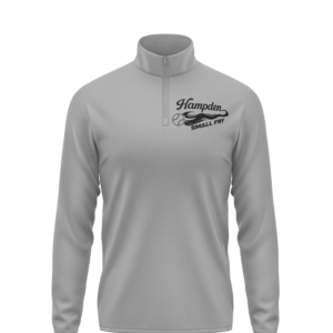 Gray half-zip pullover with "Hampden" text.