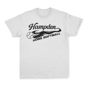 White t-shirt with Hampden Hons Softball design.