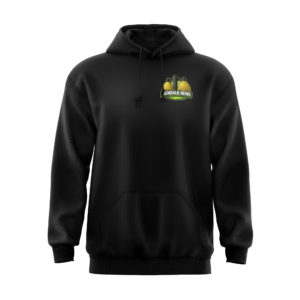 Black hoodie with a small chest logo.