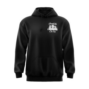 Black hoodie with "Dundalk On Ice" text.