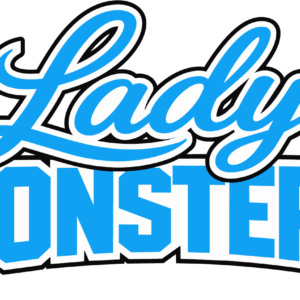 Stylized blue Lady Monsters logo