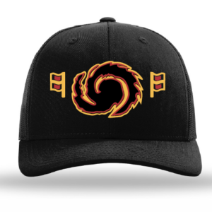 Black trucker hat with red-yellow dragon logo