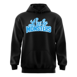 Black hoodie with blue "Lady Monsters" logo