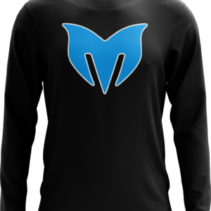 Black long-sleeve shirt with blue logo