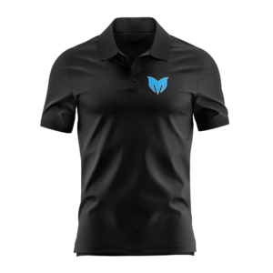 Black polo shirt with blue chest logo