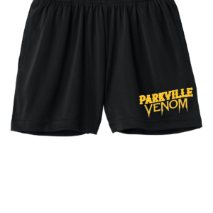Black athletic shorts with Parkville Venom logo